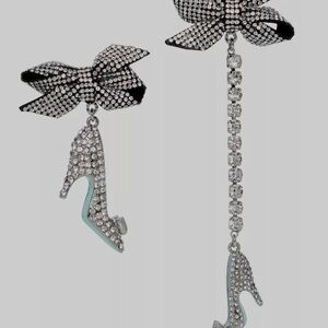 Betsey Johnson  High Heel Shoes Bows Rhinestone Mismatch Drop Earrings NWT
